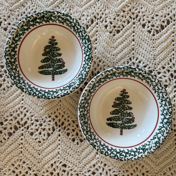 Furio Home Christmas Tree Bowls Soup Sponge Paint Made in Italy Lot Bundle of 2 - Picture 1 of 3